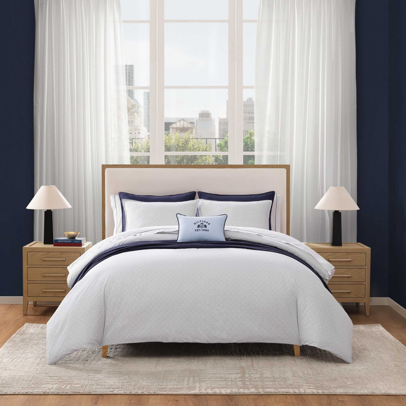 Ensemble d'édredon réversible gris Tommy Hilfiger, Édredon pour lit simple + 1 taie décorative stan, Gris