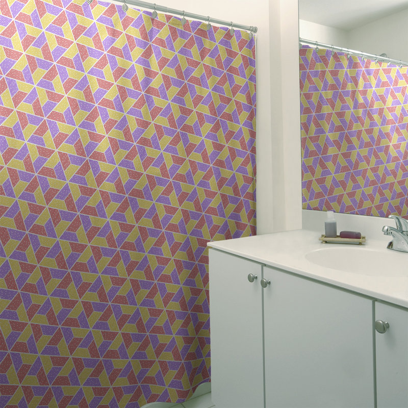 Rideau de douche simple trapézoïde, Rouge / Mauve / Jaune