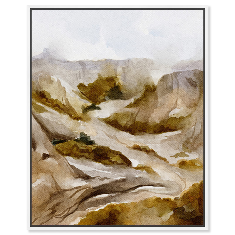 Winter End Rock Mountain Landscape Canvas Print in White Frame