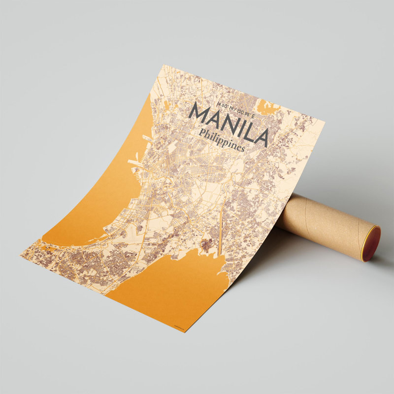 Manille, carte de la ville, impression, Orange / or pâle, H 20 po x l 16 po