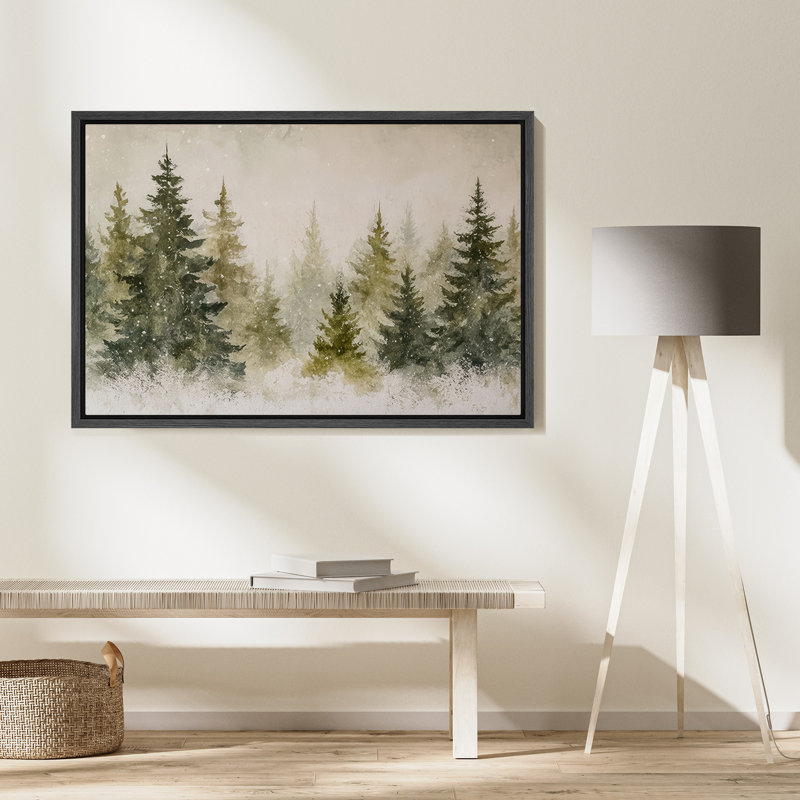 «Snowy Pine Forest Tranquil Winter Landscape Nature Decor», reproduction d'art sur toile encadrée, H 24 po x l 36 po