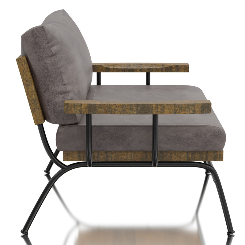 Causeuse à accoudoirs carrés 56 po avec coussins réversibles Ardizzone, Similicuir brun cendré