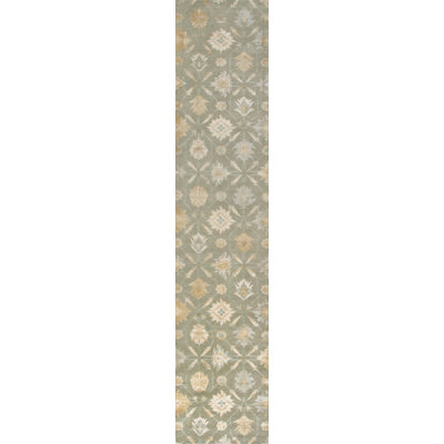 Palmettes Floral Area Rug in Gold/Aqua/Silver
