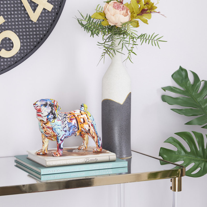 Polystone Graffiti Bulldog Decorative Multi Colored Sculpture