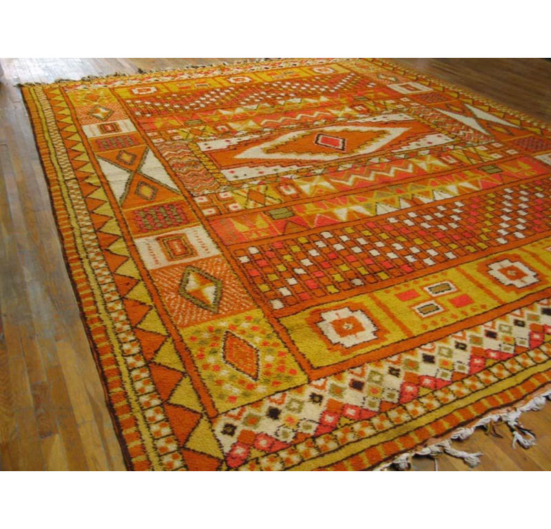 Energetic Yellow/Saffron Ground & Special Geometric Design Antique Moroccan Rug