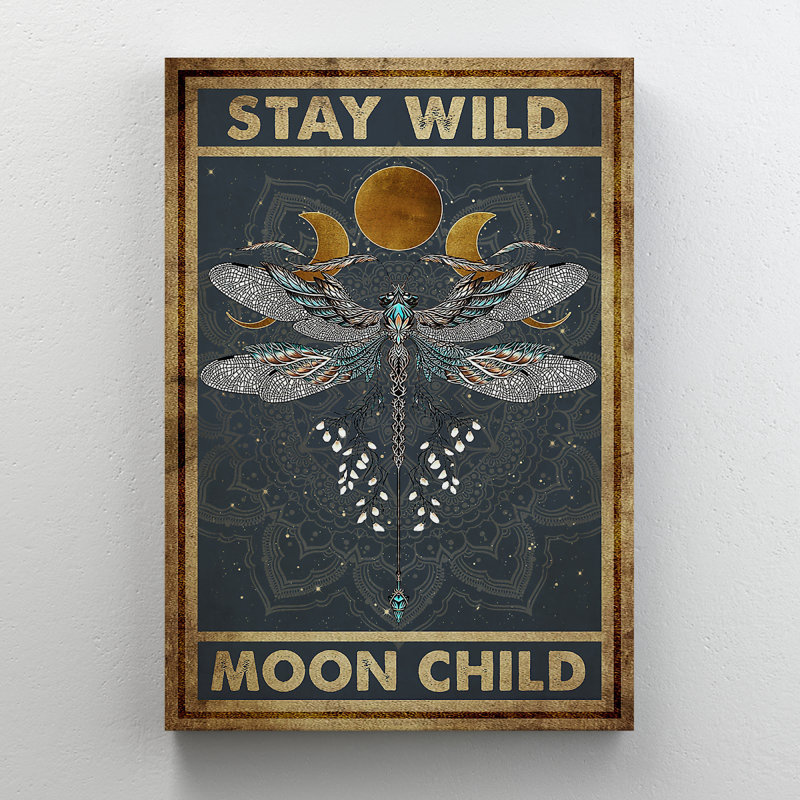 A Butterfly And Moon Periods - Stay Wild Moon Child - 1 Piece Rectangle Graphic Art Print On Wrapped Canvas