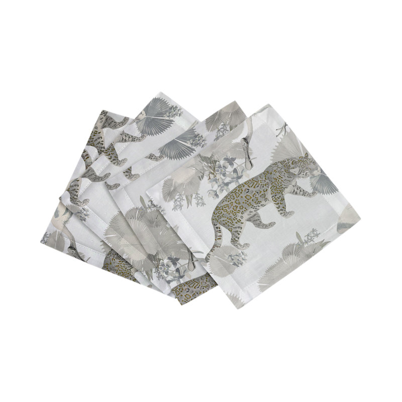 Leopard Walk Hemstitch Cocktail 6" Linen/Cotton Napkin, Cameo