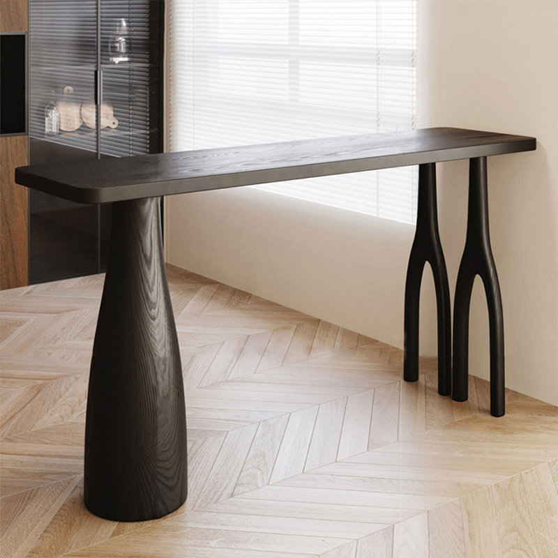 62.99" Black Rectangular Solid Wood Bar Table