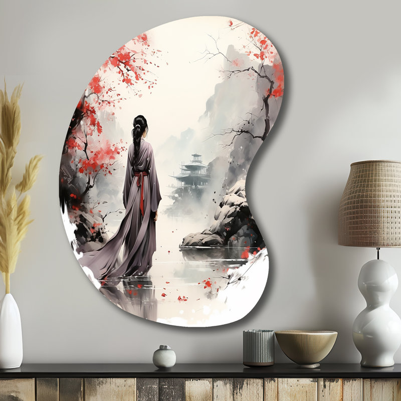 «Japon terre du Samouraï VI», art mural asymétrique en métal au Japon, forme libre rouge, H 39 po x l 28 po