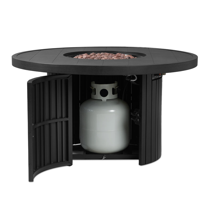 Real Flame Calvin 44" Round Metal Propane Fire Pit Table With Hidden Tank, Black Coral