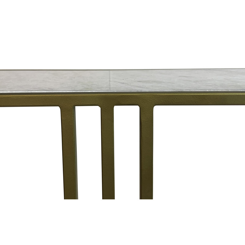 Contemporary Gold 36.5" Console Table with Durable Marble and Iron Construction, White, Gold