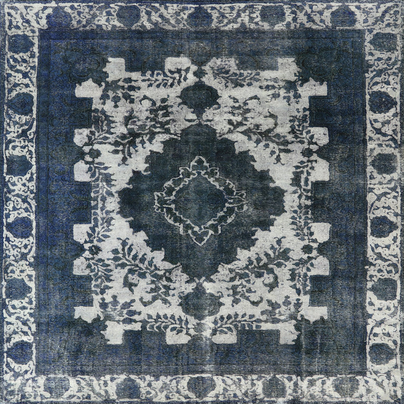 Tapis oriental ivoire / bleu, Carré 7 pi