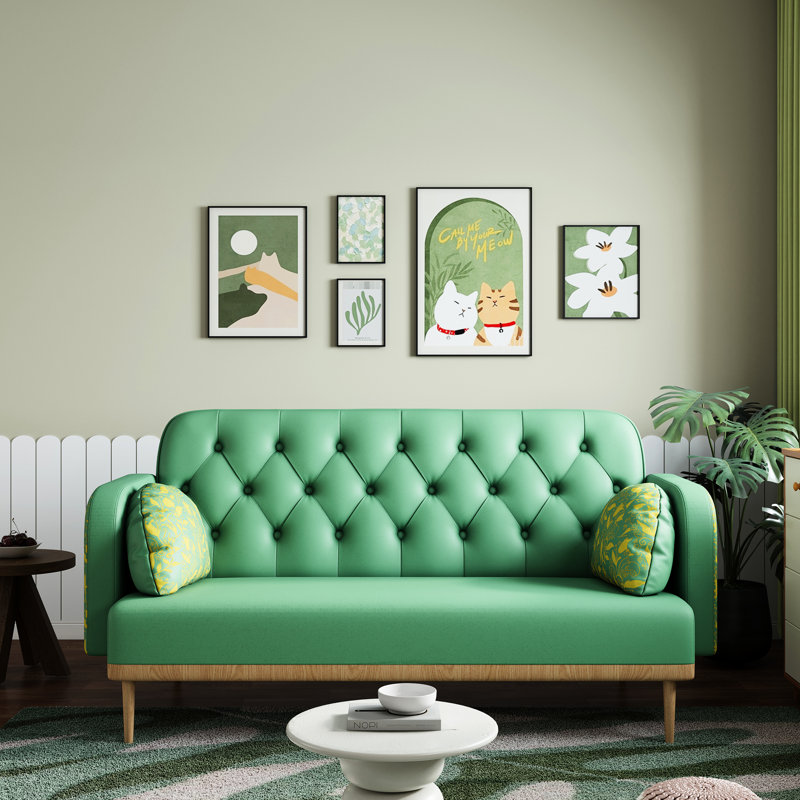 Avec élément tulipe - cuir PU 2 places rembourré moderne, coussins décoratifs en forme de boulette relaxante, structure en bois massif pour l'équilibre, structure à deux énergie facile à assembler