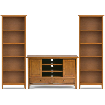 Warm Shaker Solid Wood Transitional 47 Inch Wide Tv Stand With Two 26 Inch Wide Bookcases In Light Golden Brown (set Of 3)