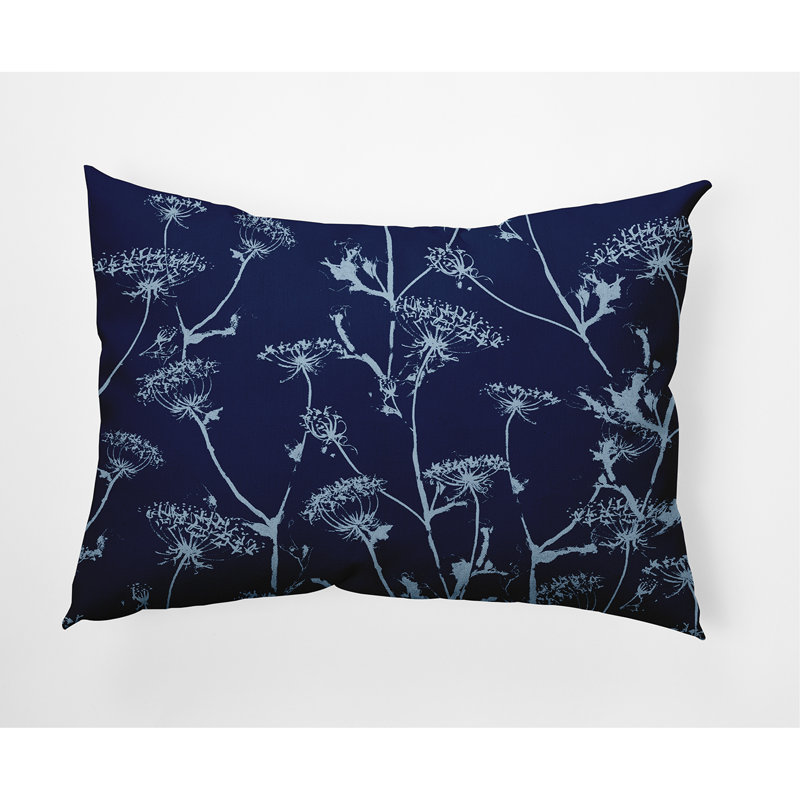 Floral Reversible Throw Pillow, Navy Blue