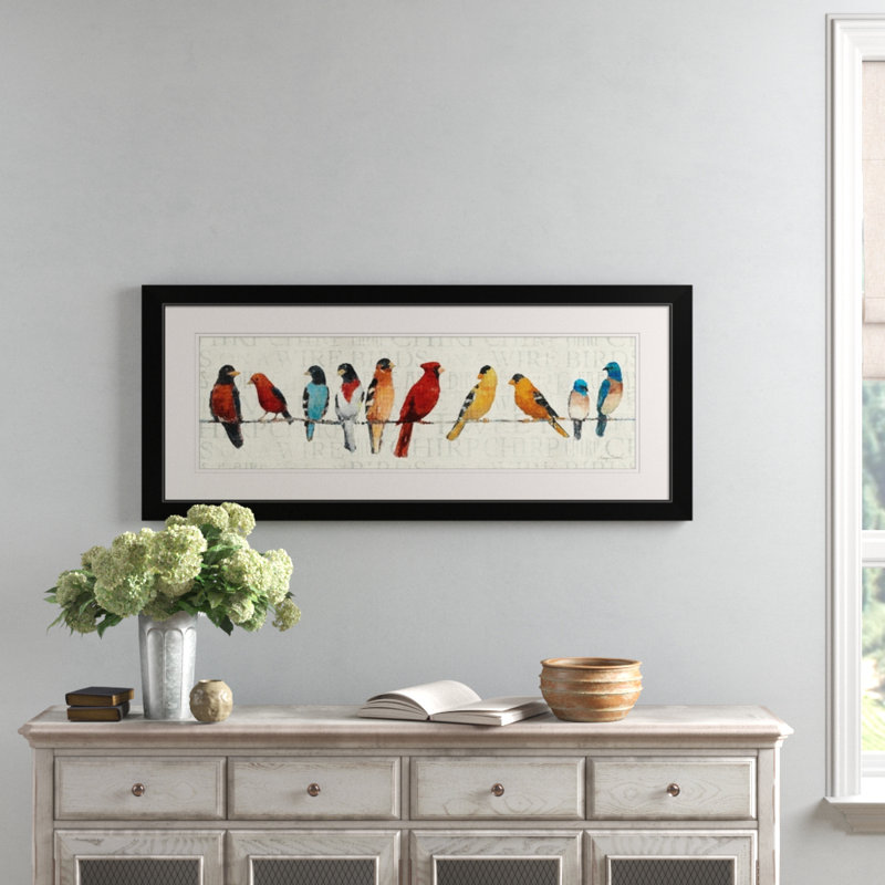 « The Usual Suspects - Birds on a Wire » par Avery Tillmon - Reproduction panoramique sur toile tendue, Cadre noir