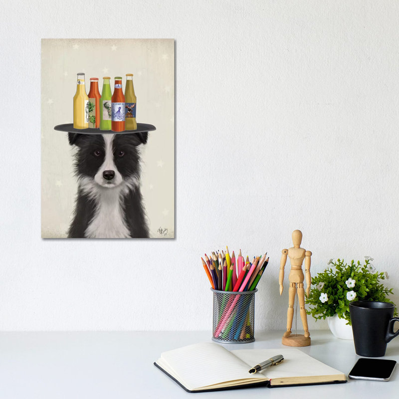 Border Collie Black White Beer Lover by Fab Funky - Wrapped Canvas Gallery-Wrapped Canvas Giclée, 20.32 cm H x 30.48 cm W