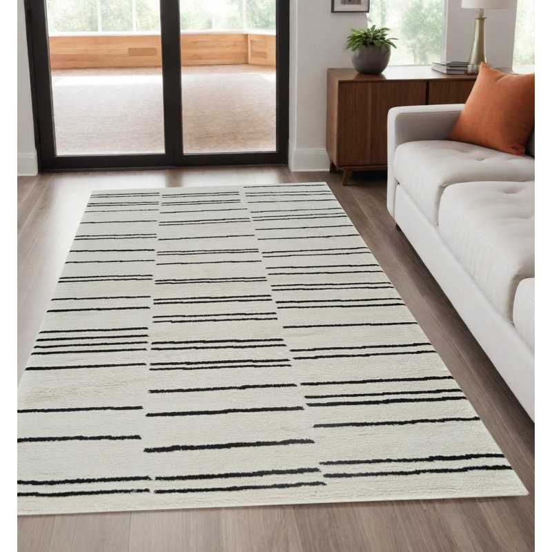 Tapis délavé usé crème et noir 5 pi x 8 pi