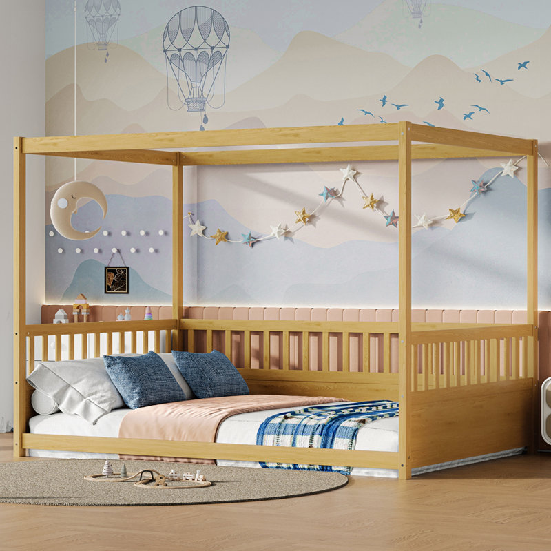 Wood Canopy Bed Frame, Natural, Full / Double