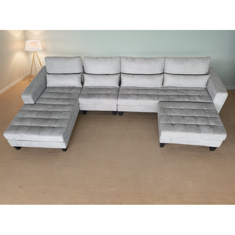Begraj Upholstered L-Shaped Sectional, Light Gray Microfiber/Microsuede, Right Hand Facing