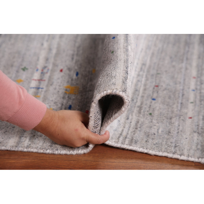 Tapis oriental gris argenté à rayures Gabbeh 9 x 12