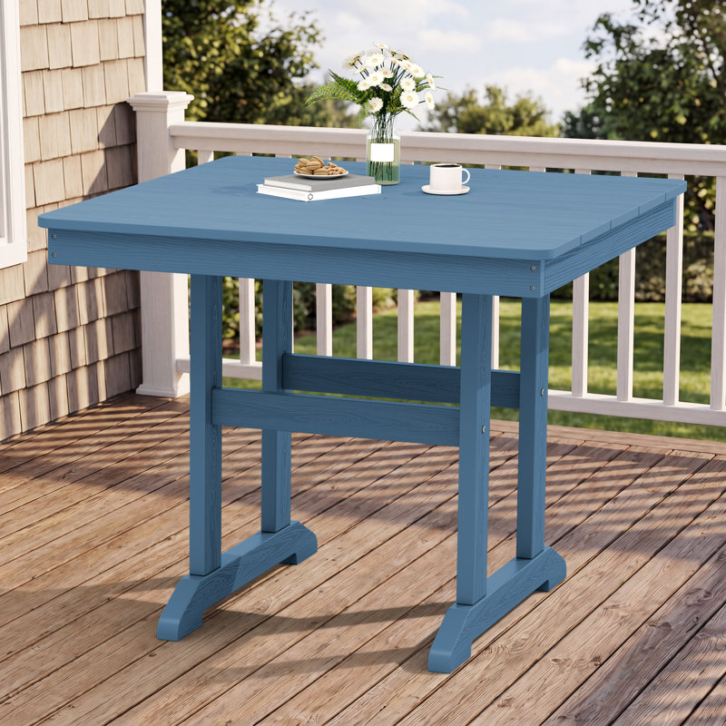 Table de salle à manger d'extérieur en PEHD, table de patio résistante aux intempéries avec cadre robuste en bleu marine