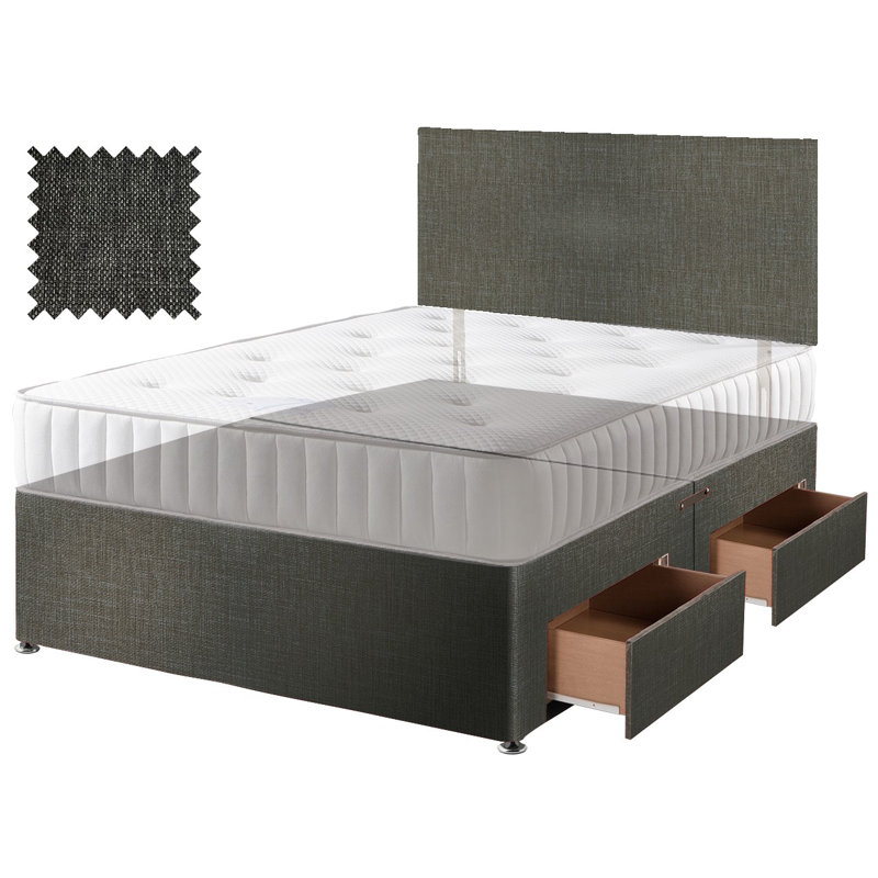 Divan Bed Base with matching headboard and options for Drawers - Crib 5 Certified, Small Double (4'), 2, Charcoal