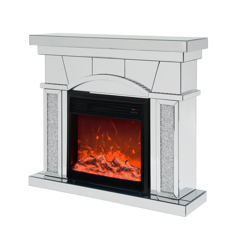Acrylic Mirror Electric Fireplace, 3D Flame Effect, Remote Control, Energy Efficient, Feature, Black Portable For Bedroom Door 1500 Sq Ft Heating, Remote, Protected, Cabinet Home Use