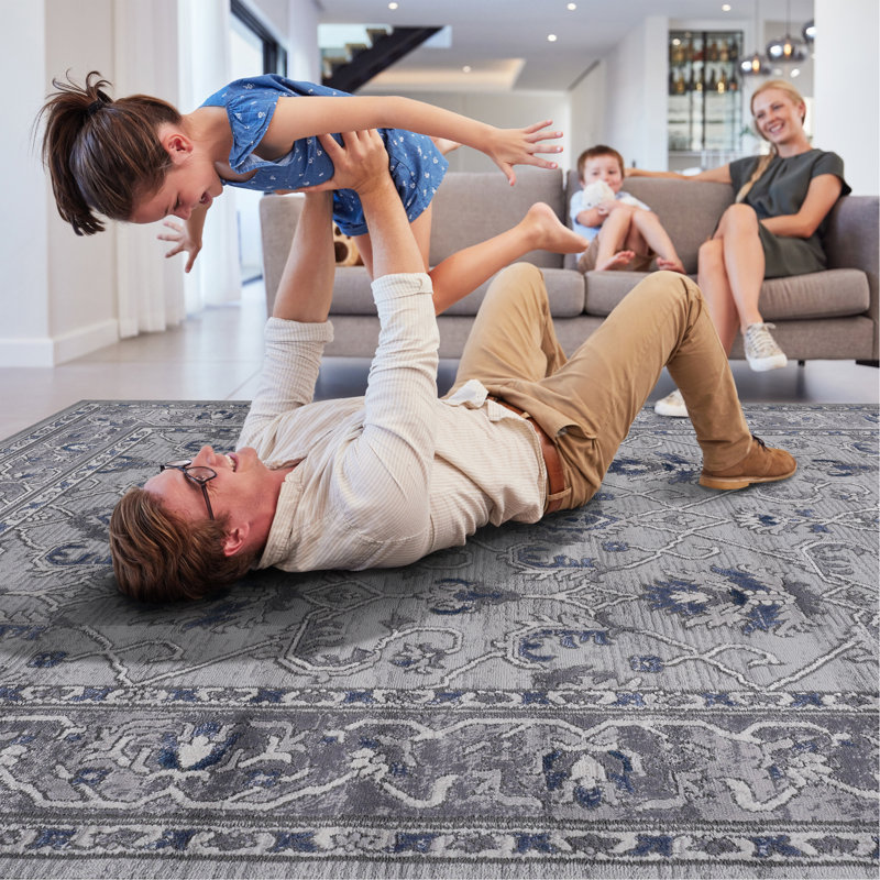 Collection Grey/Blue/Oriental Non-Shedding Living Room Bedroom Dining Home Office Stylish And Stain Resistant Area Rug