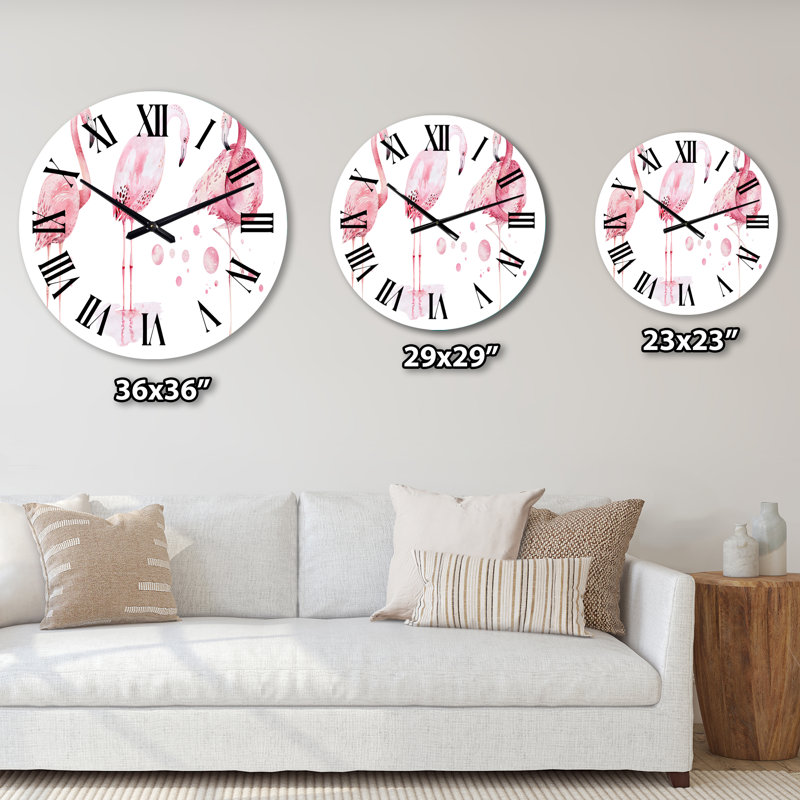 Flamants roses sur fond blanc - horloge murale traditionnelle, Petit