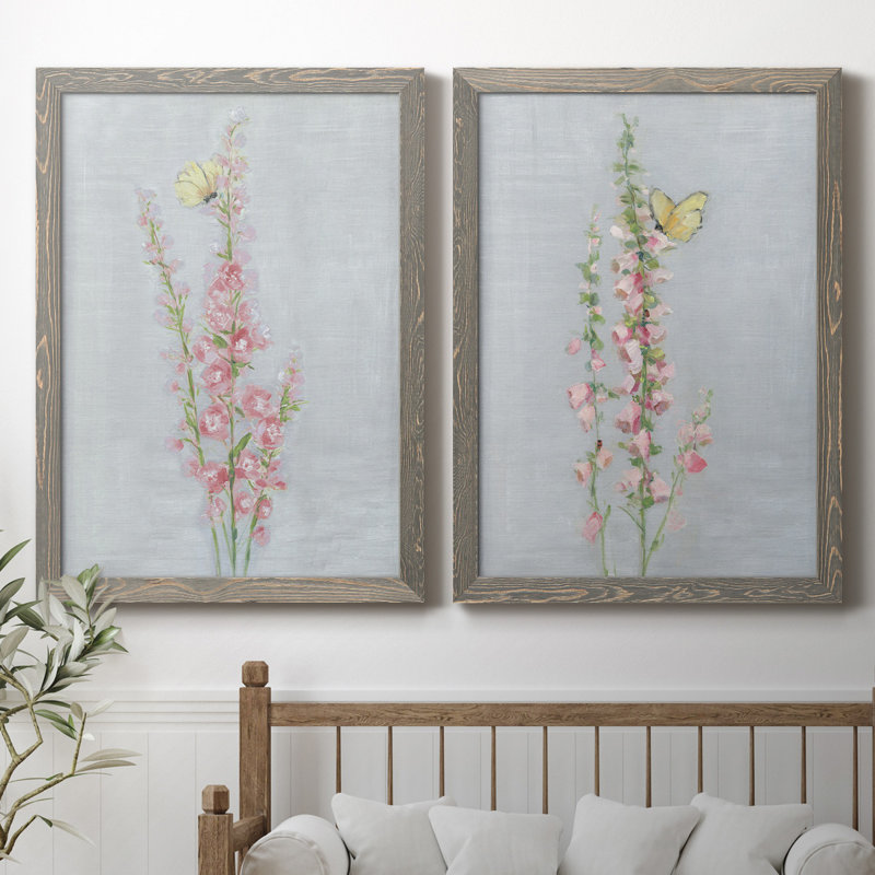 Foxglove Garden I - ensemble de 2 reproductions, H 44 po x l 31 po x P 1 po, Toile avec cadre gris, Pas de tapis