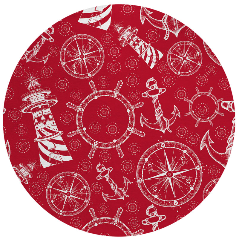 Tapis intérieur / extérieur en polyester tissé à la machine rouge rubis Lahoma, Rond 8 pi