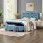 Banc de rangement rembourré capitonné à boutons, banc d'entrée en tissu de lin avec pieds en bois fuselés, banc de lit - bleu clair-976890426