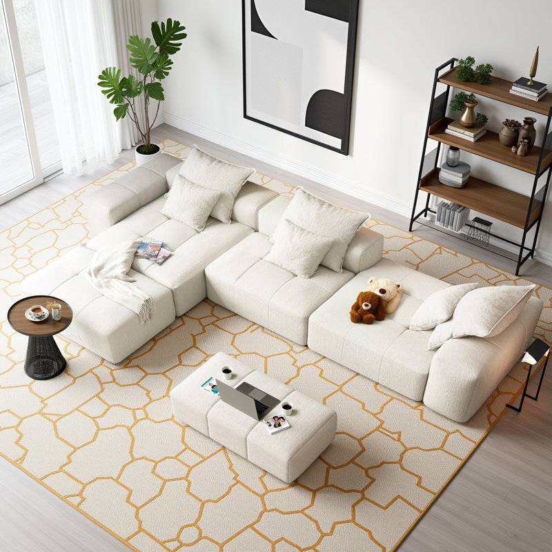 Canapé modulaire surdimensionné 184 po 184 po, canapé 4 places en chenille scintillante avec 6 coussins et aucun assemblage requis