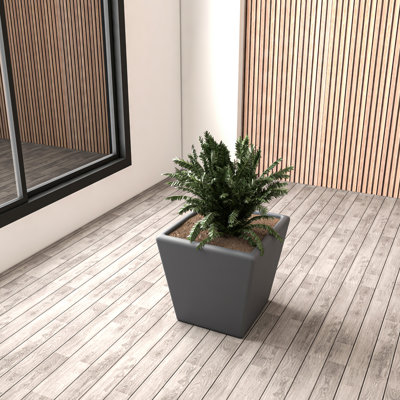 Kanok Handmade Tapered Square Planter Pot - Fiberstone MGO Clay with Drainage and Drill Holes for Indoor/Outdoor Use