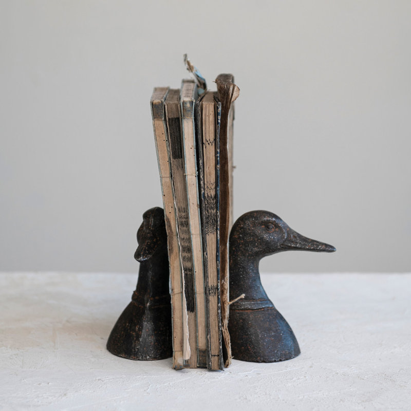 Caselyn Decorative Distressed Cast Metal Duck Head Bookends
