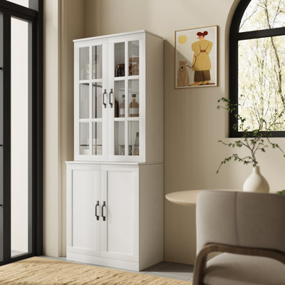 71" H X 23.6" W Kitchen Pantry With Bookcases, Glass Door Kitchen Hutch