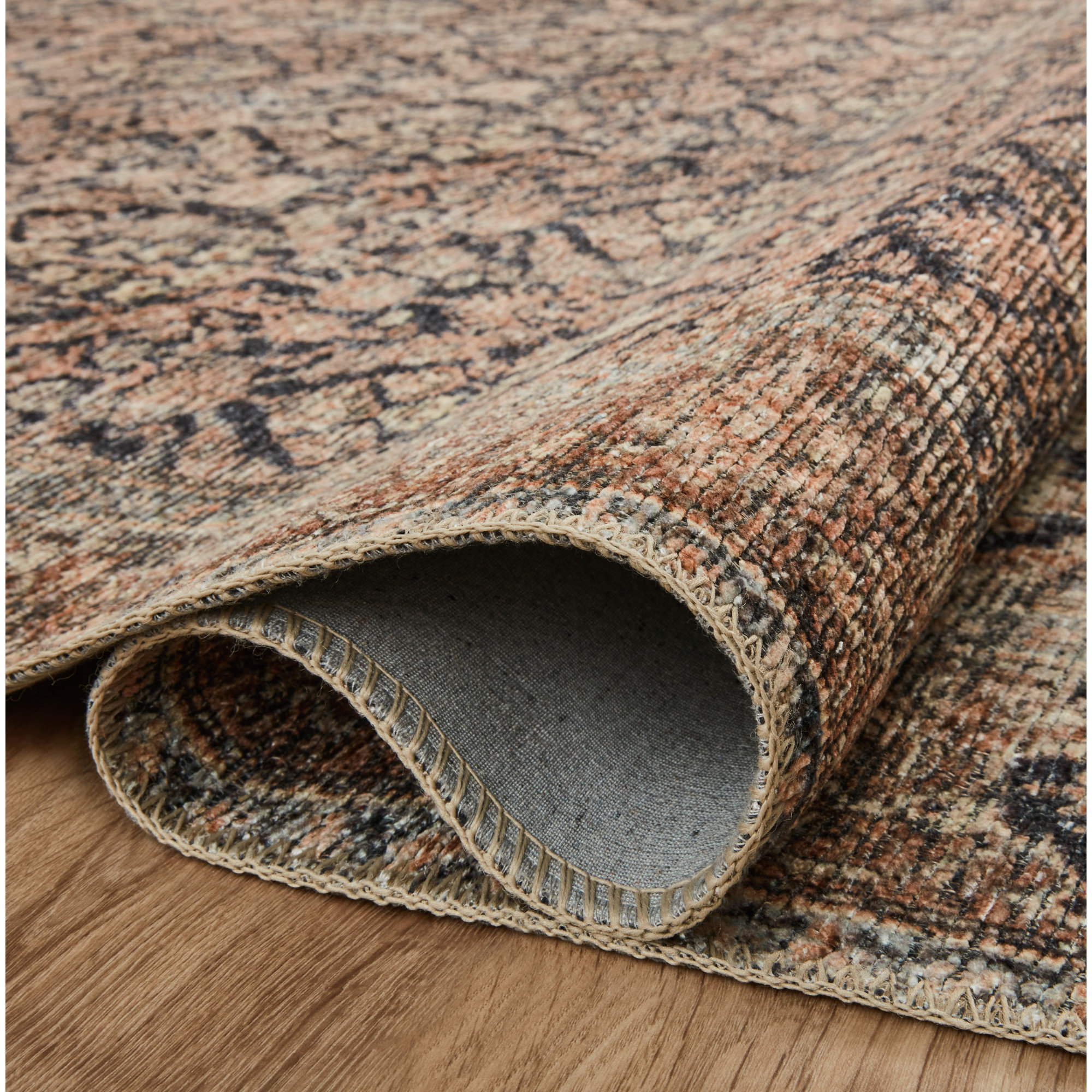 Billie Oriental Ink / Salmon Area Rug, Square 1'6"