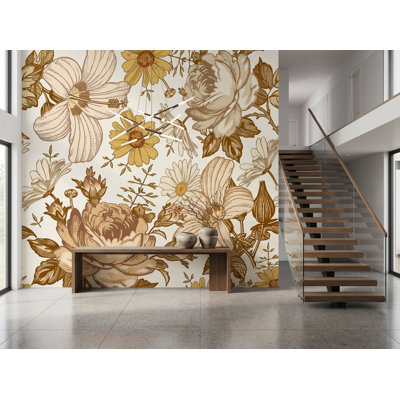Panneau de papier peint pelez et collez Fleurs L 8,33 pi x l 100 po, l 125 po x H 125 po, vinyle autocollant