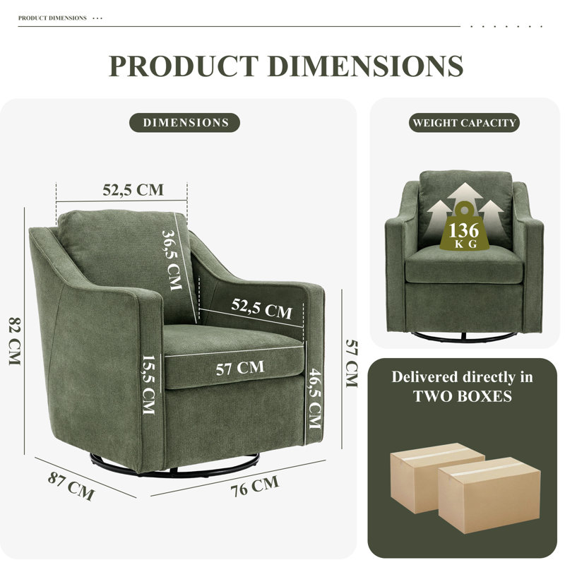 Upholstered Fabric Swivel Armchair, Green