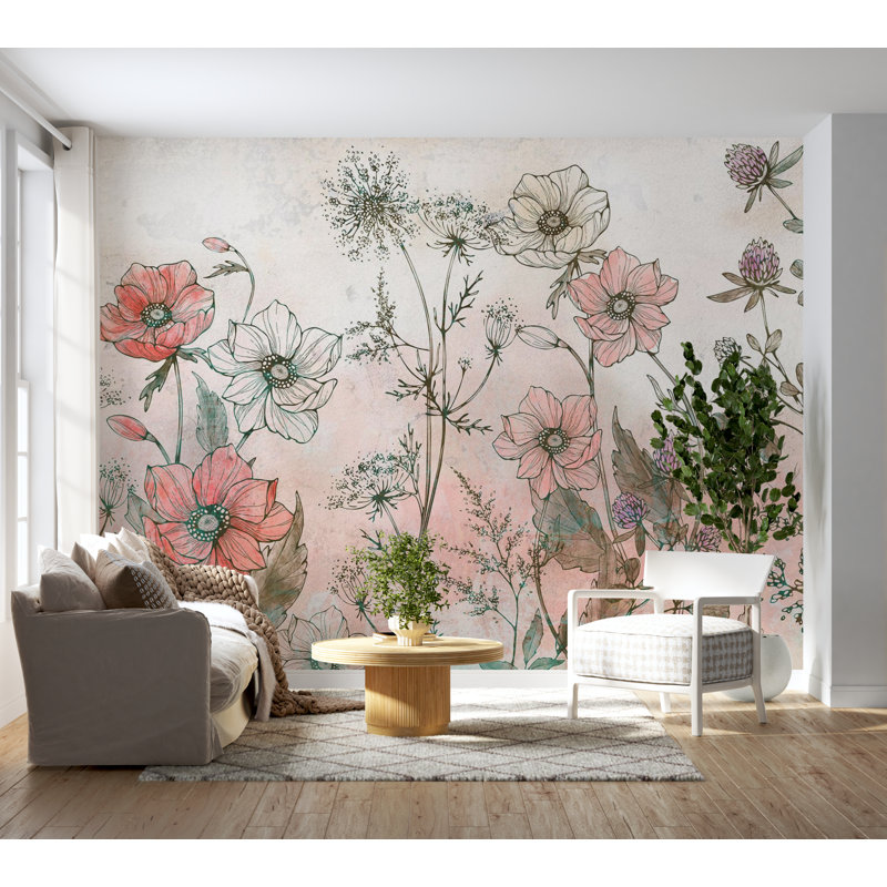 Adhésif mural floral Brete Peel & Stick, L 110 po x l 154 po, Rouge