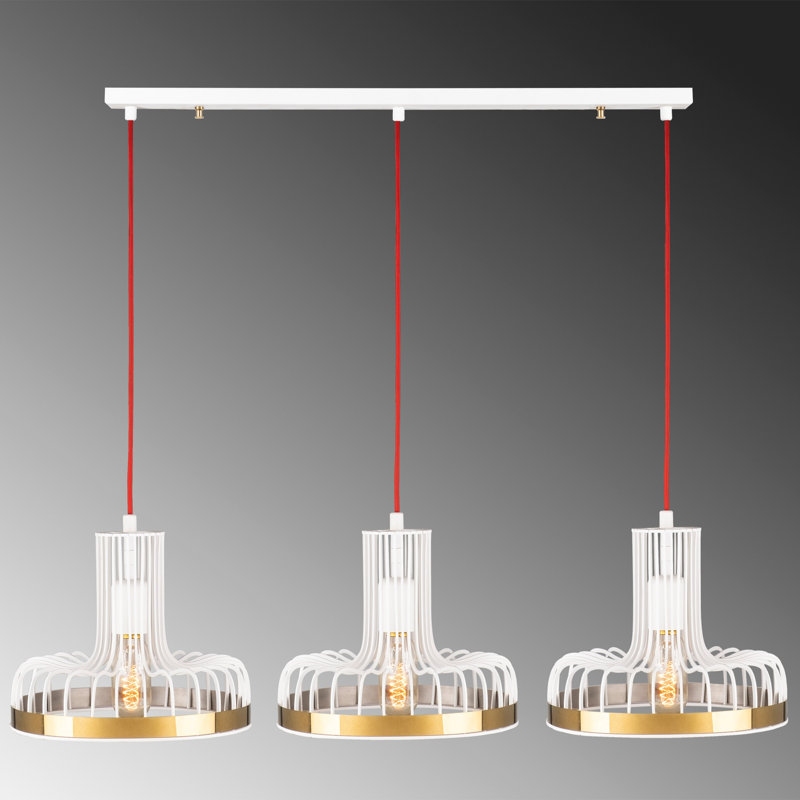 3 - Light Kitchen Island Pendant, White/Red