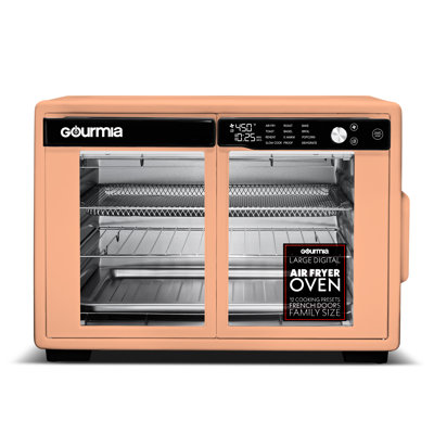 Gourmia 37 Quart Air Fryer Oven with French Doors, 12 Presets, Dehydrate Mode, Fits 13 Inch Pizza, 1700W, Peach 