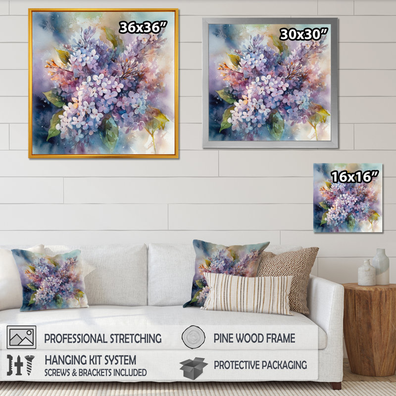 Mauve, vert, beaux lilas IV - impression, H 16 po x l 16 po, Cadre flottant doré