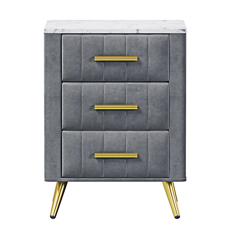 Upholstered Wooden Nightstand Bedside Table With Drawers