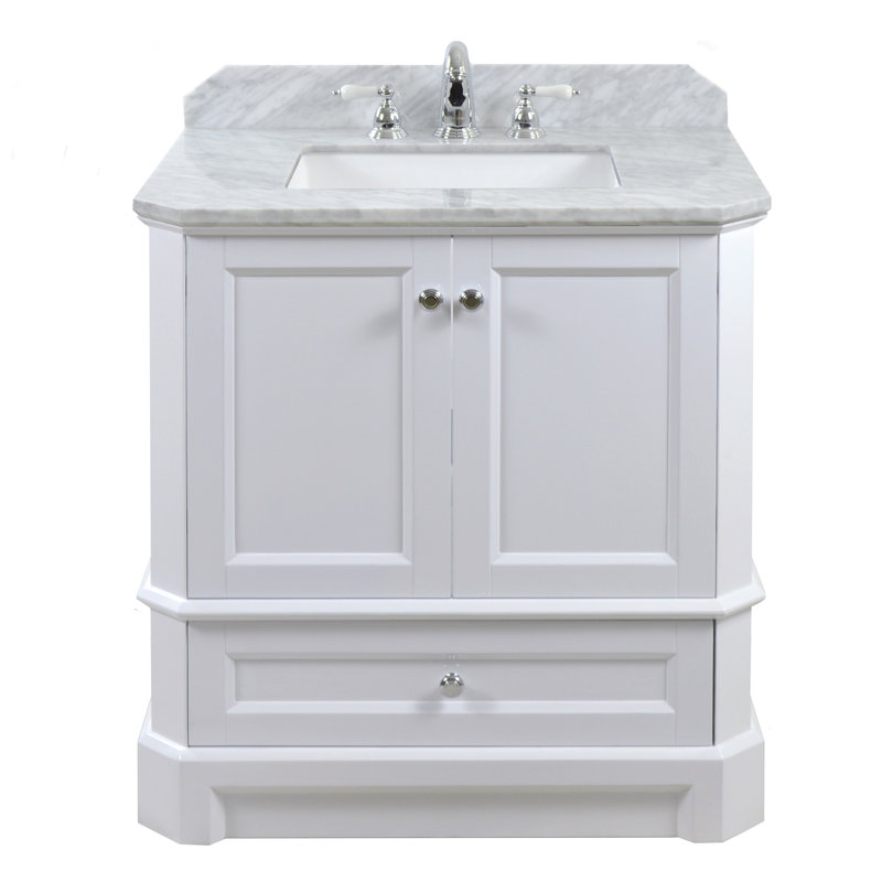 Meuble-lavabo simple 31 po Ellicott, blanc, Carrara