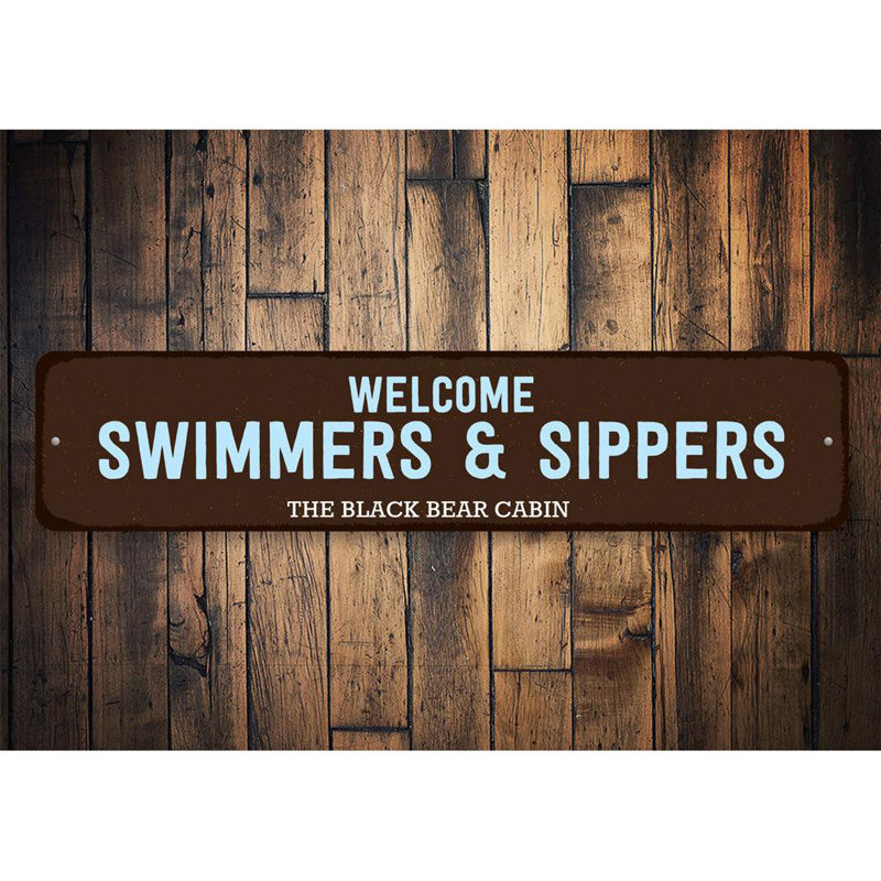 Plaque en aluminium Welcome Swimmers & Sippers, H 6 po x l 24 po x P 0,06 po