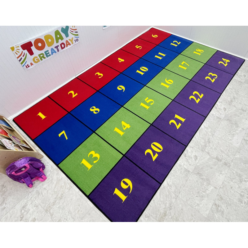 KidCarpet Classroom Geometric Area Rug with 24 Squares Bright, 7'6" x 12' Rectangle | Numbers Educational Learning Rug for Children's Classroom | Area Rug for Kids Playroom