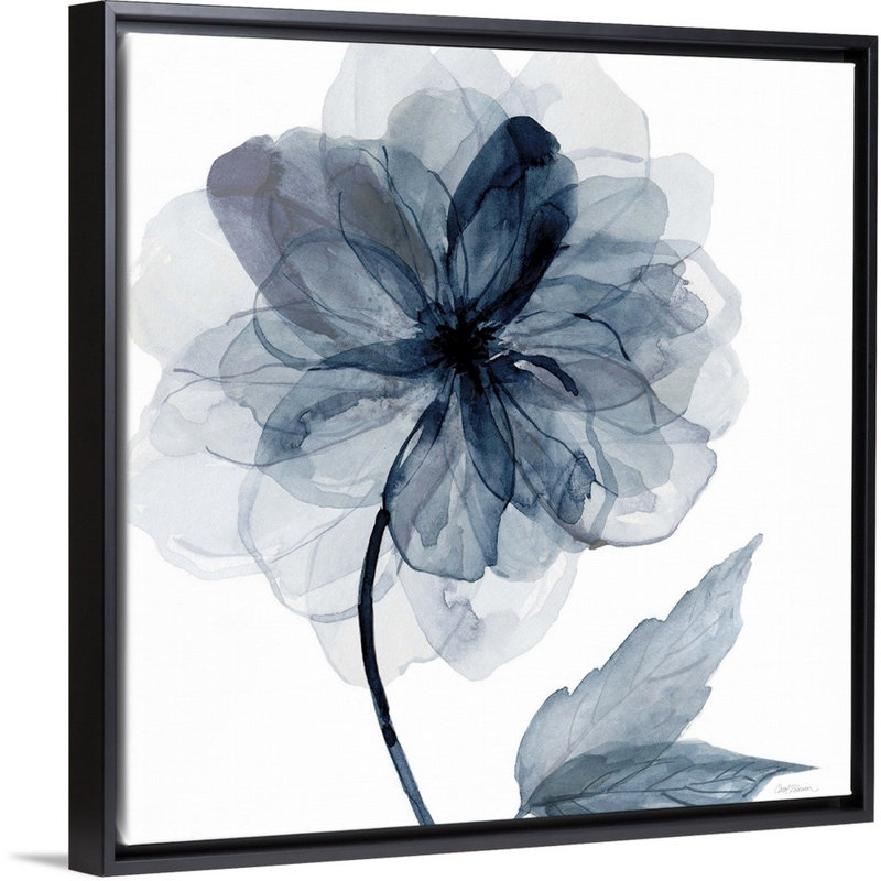Indigo Bloom I - reproduction d'art sur toile, H 13,7 po x l 13,7 po x P 1,75 po, Cadre flottant noir