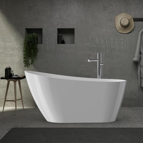 Baignoire autoportante profonde autoportante en acrylique à haut dossier avec trop-plein encastré 59 po